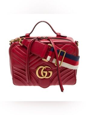 Gucci Red Quilted Leather Camera Bag with Striped Strap